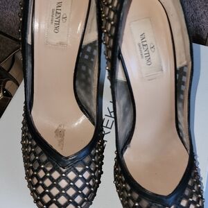 Valentino Black Mesh Lattice Studded Pumps